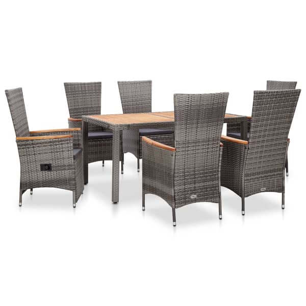 vidaXL 7 Piece Outdoor Dining Set with Cushions Poly Rattan Grey vidaXL 7 Piece Outdoor Dining Set with Cushions Poly Rattan Grey