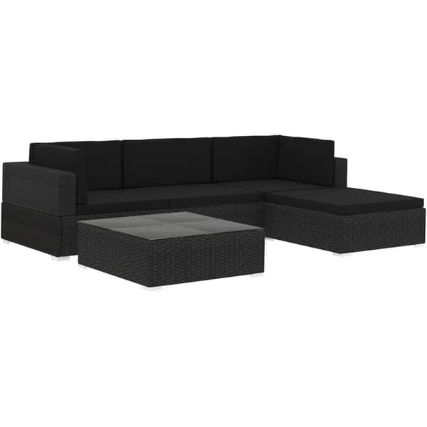 Vidaxl 5 Piece Garden Lounge Set With Cushions Poly Rattan Black Vidaxl 5 Piece Garden Lounge Set With Cushions Poly Rattan Black