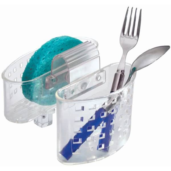 Idesign Plastic Kitchen Sink Saddle Protector Caddy, Flatware, Silverware, Utensils Organizer And Sponge Holder, 6