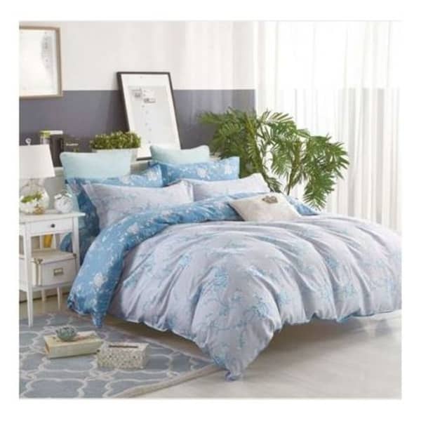 Comforter Set 4pcs Blue/Grey Printed Flat Sheet 270X280CM Comforter 200X230CM 2pcs Pillow Case 48 X 74cm