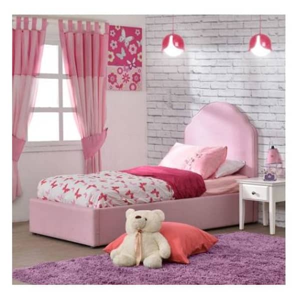MooBoo Time For Sleep 120cm Upholstered Pink Single Bed With Premium Mattress