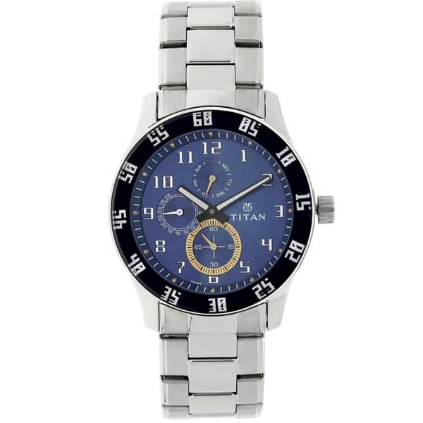Titan, 1632SM03, Mens Watch Octane Collection Analog, Blue Dial Silver Stainless Band Titan, 1632SM03, Mens Watch Octane Collection Analog, Blue Dial Silver Stainless Band