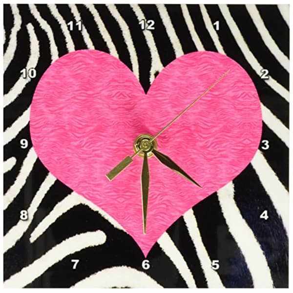 3Drose Llc Punk Rockabilly Zebra Animal Stripe Pink Heart Print Desk Clock, 6 By 6-Inch 3Drose Llc Punk Rockabilly Zebra Animal Stripe Pink Heart Print Desk Clock, 6 By 6-Inch