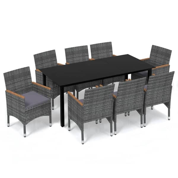vidaXL 9 Piece Garden Dining Set with Cushions Poly Rattan Grey vidaXL 9 Piece Garden Dining Set with Cushions Poly Rattan Grey