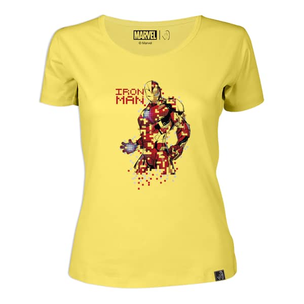 Marvel Iron Man Pixel Women's Round Neck T-Shirt Lemon Yellow Medium