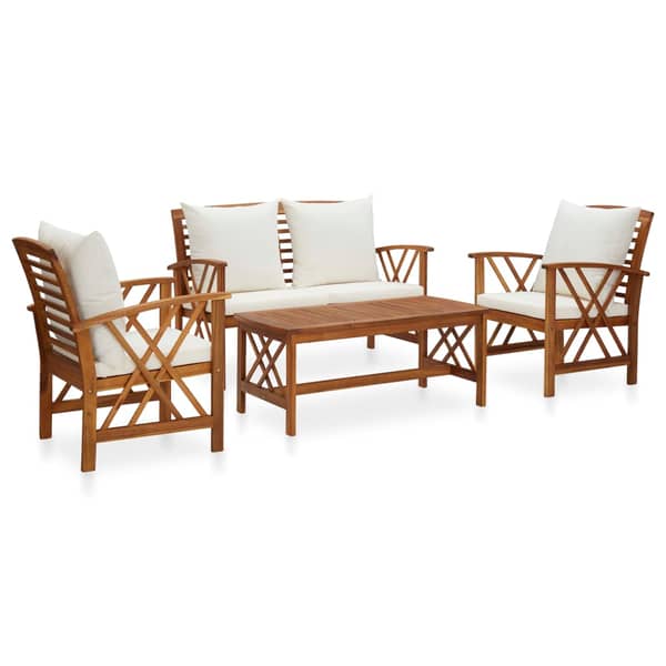 vidaXL 4 Piece Garden Lounge Set with Cushions Solid Acacia Wood vidaXL 4 Piece Garden Lounge Set with Cushions Solid Acacia Wood