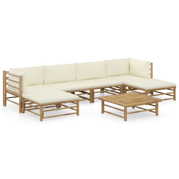 vidaXL 7 Piece Garden Lounge Set with Cream White Cushions Bamboo vidaXL 7 Piece Garden Lounge Set with Cream White Cushions Bamboo