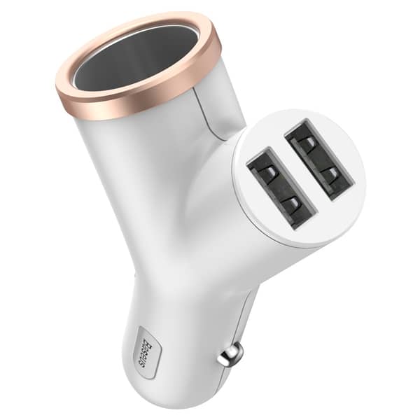 Baseus Y-shape Dual USB Car Charger - White Baseus Y-shape Dual USB Car Charger - White