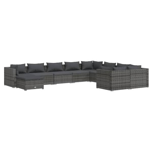 vidaXL 10 Piece Garden Lounge Set with Cushions Poly Rattan Grey vidaXL 10 Piece Garden Lounge Set with Cushions Poly Rattan Grey