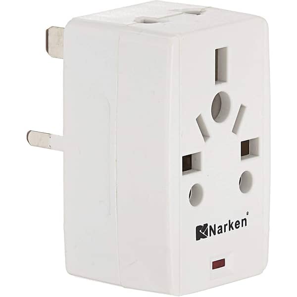 Narken Multi Function Adapter 1-3 Way Uk Plug To Uk 3 Square Pin+europe Type C Plug 2 Round Pin/us Type A Plug 2 Pin Converter Socket, With Fuse And Indicate Light Max13a, 250v 1 Unit