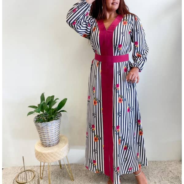 Trendy Palace Stripped Floral Gorget Dress Trendy Palace Stripped Floral Gorget Dress