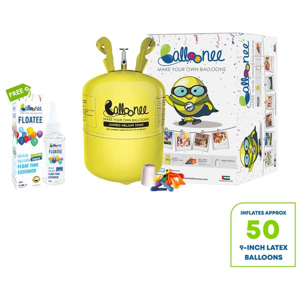 Balloonee Helium Tank - Jumbo Disposable Helium Party Kit - ( 50 Balloons ) with Floatee - Helium Balloons Float Time Extender 50ml