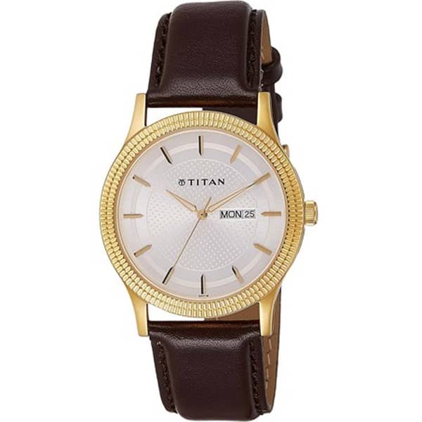 TITAN, 1650YL01, Mens Watch Analog, Champagne Dial Brown Leather Strap Watch