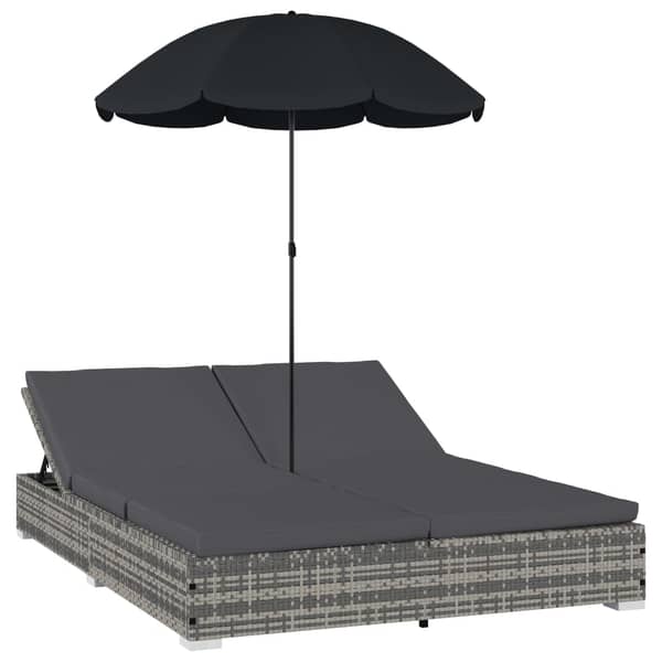 Vidaxl Outdoor Lounge Bed With Umbrella Poly Rattan Grey Vidaxl Outdoor Lounge Bed With Umbrella Poly Rattan Grey
