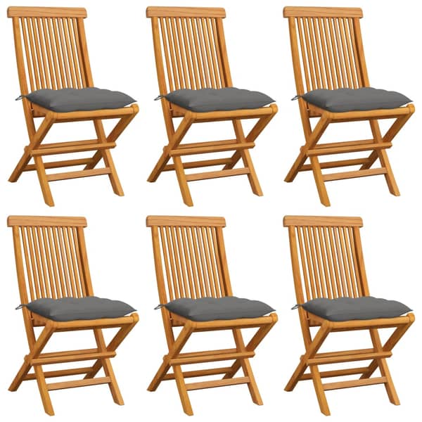 vidaXL Garden Chairs with Grey Cushions 6 pcs Solid Teak Wood