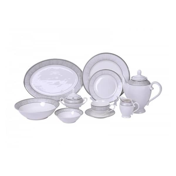 Pan Emirates Jesica 47Pcs Silver Design Dinner Set White
