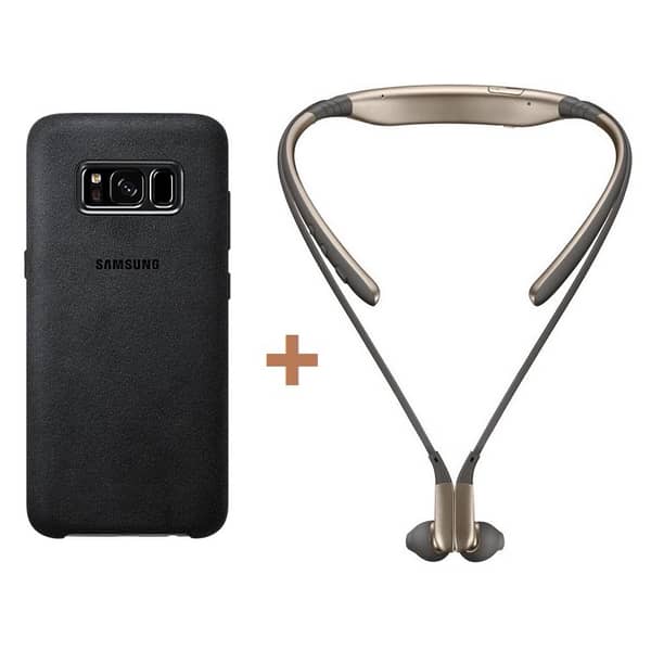 Samsung Alcantara Case Silver For Galaxy S8 Plus + EOBG920BFEGAE Level U Wireless Headphone Gold
