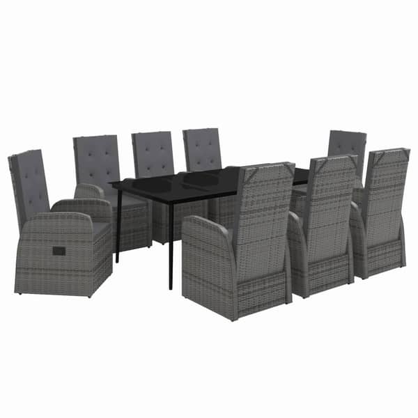 vidaXL 9 Piece Garden Dining Set with Cushions Grey vidaXL 9 Piece Garden Dining Set with Cushions Grey