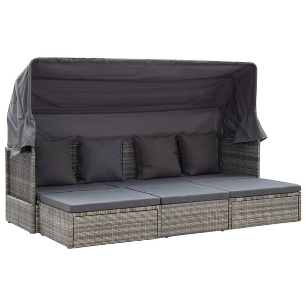 vidaXL Garden Lounge Bed with Roof Mixed Grey Poly Rattan vidaXL Garden Lounge Bed with Roof Mixed Grey Poly Rattan