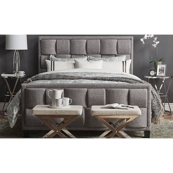 Upholstered Cotton and Polyester Bed Frame Queen with Mattress Grey Upholstered Cotton and Polyester Bed Frame Queen with Mattress Grey