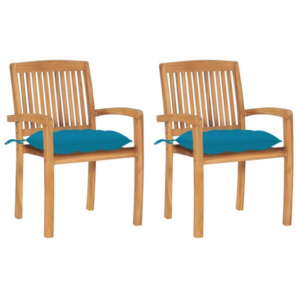 vidaXL Garden Chairs 2 pcs with Light Blue Cushions Solid Teak Wood vidaXL Garden Chairs 2 pcs with Light Blue Cushions Solid Teak Wood