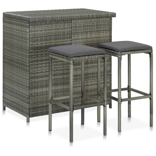 Vidaxl 3 Piece Bar Set Poly Rattan Grey Vidaxl 3 Piece Bar Set Poly Rattan Grey