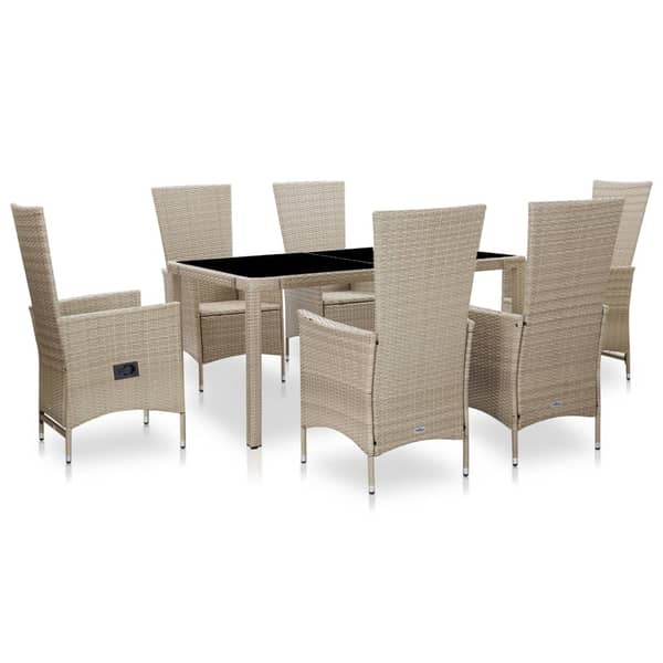 vidaXL 7 Piece Outdoor Dining Set with Cushions Poly Rattan Beige vidaXL 7 Piece Outdoor Dining Set with Cushions Poly Rattan Beige