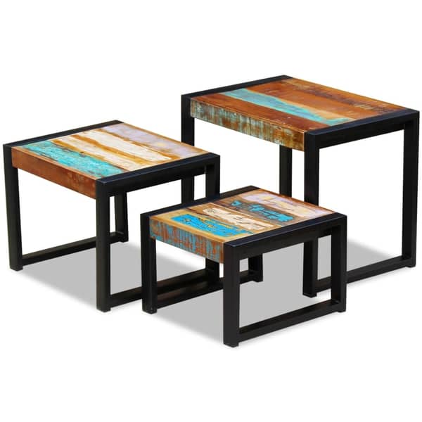 vidaXL Three Piece Nesting Tables Solid Reclaimed Wood vidaXL Three Piece Nesting Tables Solid Reclaimed Wood