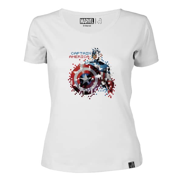 Marvel Captain America Pixels Women's Round Neck T-Shirt White Small