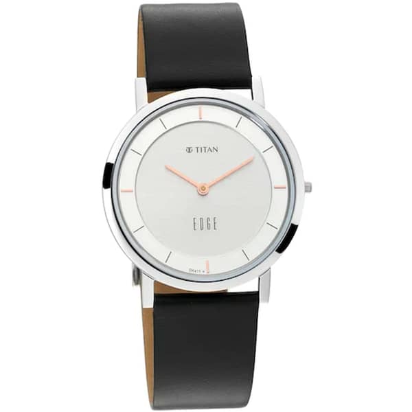 TITAN, 1595SL06, Mens Watch Analog, Edge Collection White dial Black Leather Band TITAN, 1595SL06, Mens Watch Analog, Edge Collection White dial Black Leather Band