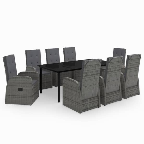 vidaXL 9 Piece Garden Dining Set with Cushions Grey vidaXL 9 Piece Garden Dining Set with Cushions Grey