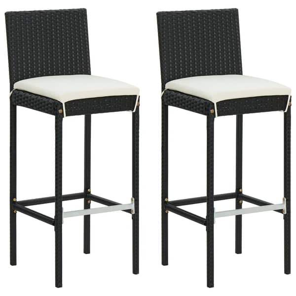 vidaXL Garden Bar Stools with Cushions 2 pcs Black Poly Rattan vidaXL Garden Bar Stools with Cushions 2 pcs Black Poly Rattan