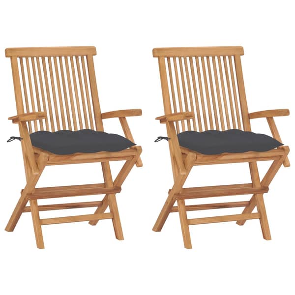 vidaXL Garden Chairs with Anthracite Cushions 2 pcs Solid Teak Wood vidaXL Garden Chairs with Anthracite Cushions 2 pcs Solid Teak Wood