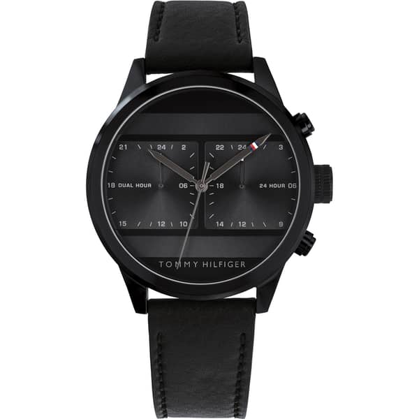 Tommy Hilfiger Icon Black Leather Watch For Men 1791595 Tommy Hilfiger Icon Black Leather Watch For Men 1791595