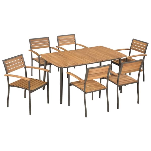 Vidaxl 7 Piece Outdoor Dining Set Solid Acacia Wood And Steel Vidaxl 7 Piece Outdoor Dining Set Solid Acacia Wood And Steel
