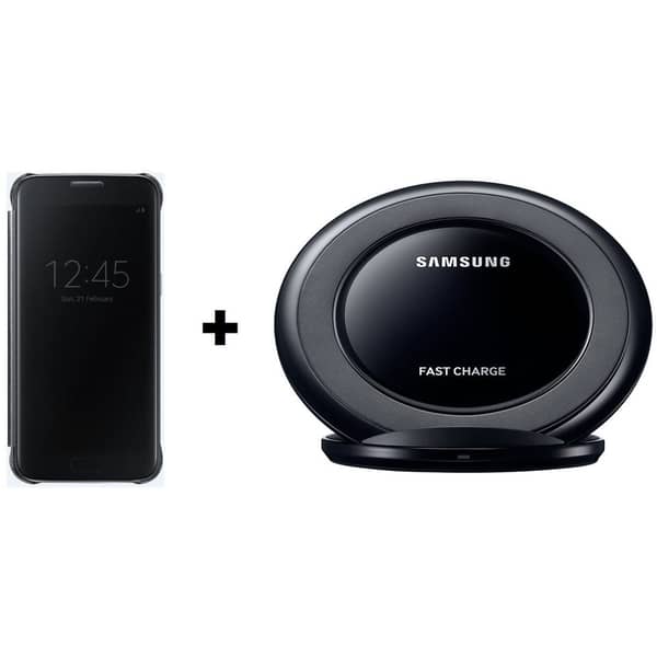 Samsung EFZG935CBEGAE Clear View Cover Black For Galaxy S7 Edge + EP-NG930BBEGAE Universal Wireless Charging Stand Black Samsung EFZG935CBEGAE Clear View Cover Black For Galaxy S7 Edge + EP-NG930BBEGAE Universal Wireless Charging Stand Black