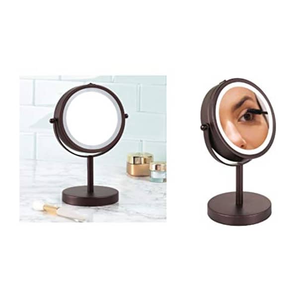 iDesign Interdesign Metal Free-Standing Portable Double-Sided Vanity Mirror With Lighting For Master, Guest, Kids' Bathroom, College Dorm, 7.17 iDesign Interdesign Metal Free-Standing Portable Double-Sided Vanity Mirror With Lighting For Master, Guest, Kids' Bathroom, College Dorm, 7.17