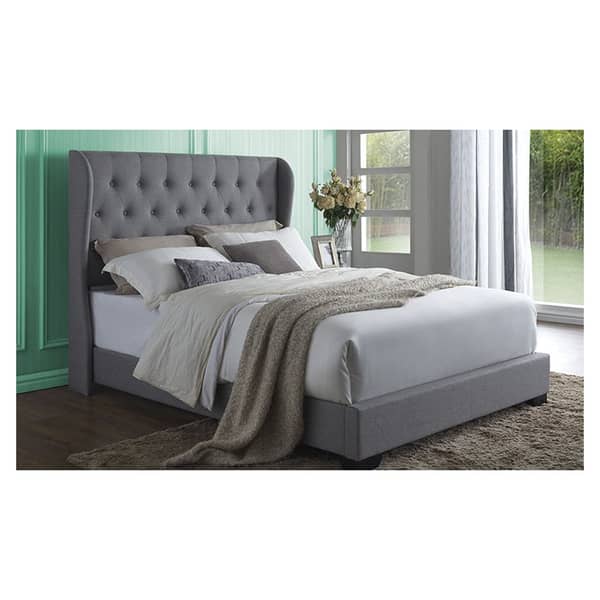 DG Casa Exeter Grey Linen Wingback King Bed without Mattress Grey