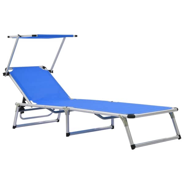 vidaXL Folding Sun Lounger with Roof Aluminium and Textilene Blue vidaXL Folding Sun Lounger with Roof Aluminium and Textilene Blue