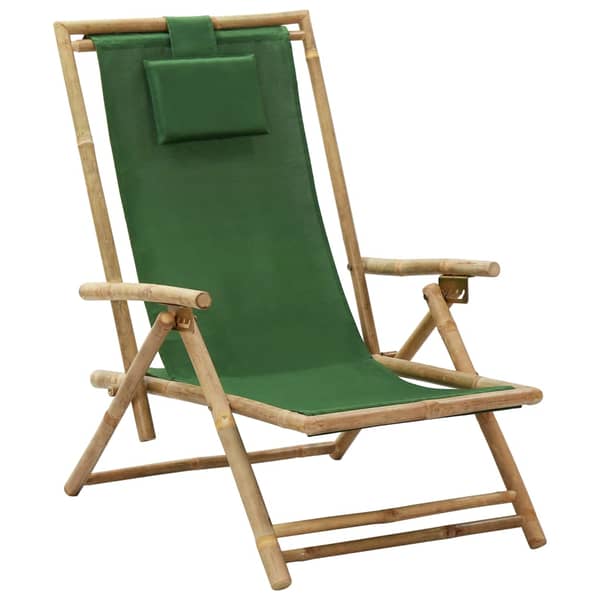 vidaXL Reclining Relaxing Chair Green Bamboo and Fabric vidaXL Reclining Relaxing Chair Green Bamboo and Fabric