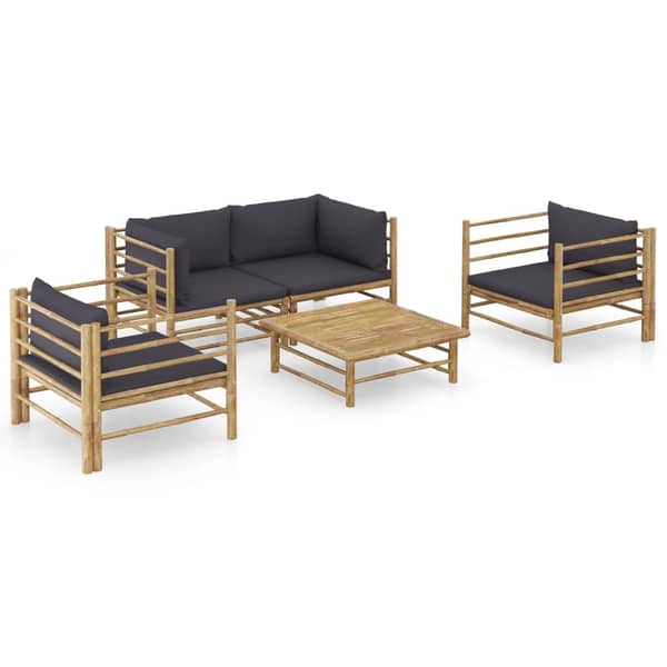 vidaXL 5 Piece Garden Lounge Set with Dark Grey Cushions Bamboo vidaXL 5 Piece Garden Lounge Set with Dark Grey Cushions Bamboo