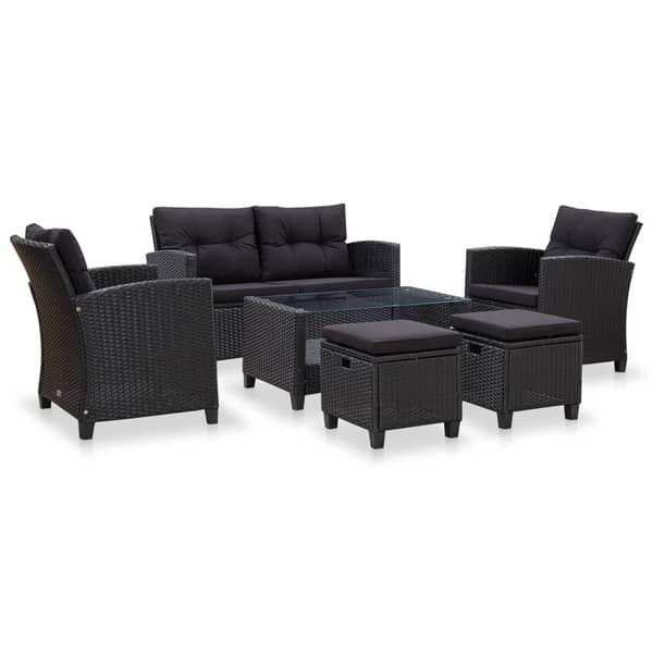 Vidaxl 6 Piece Garden Sofa Set With Cushions Poly Rattan Black Vidaxl 6 Piece Garden Sofa Set With Cushions Poly Rattan Black