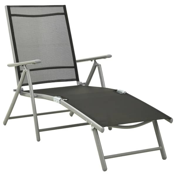 vidaXL Folding Sun Lounger Textilene and Aluminium Black and Silver vidaXL Folding Sun Lounger Textilene and Aluminium Black and Silver