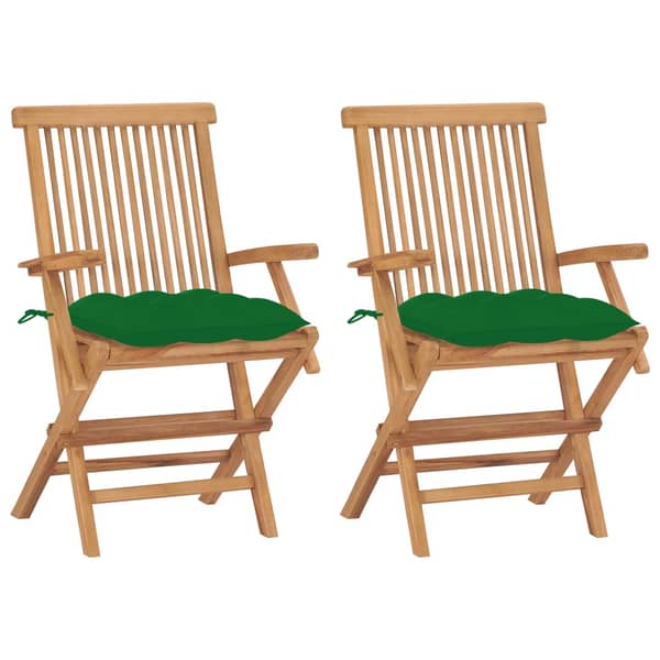 vidaXL Garden Chairs with Green Cushions 2 pcs Solid Teak Wood vidaXL Garden Chairs with Green Cushions 2 pcs Solid Teak Wood
