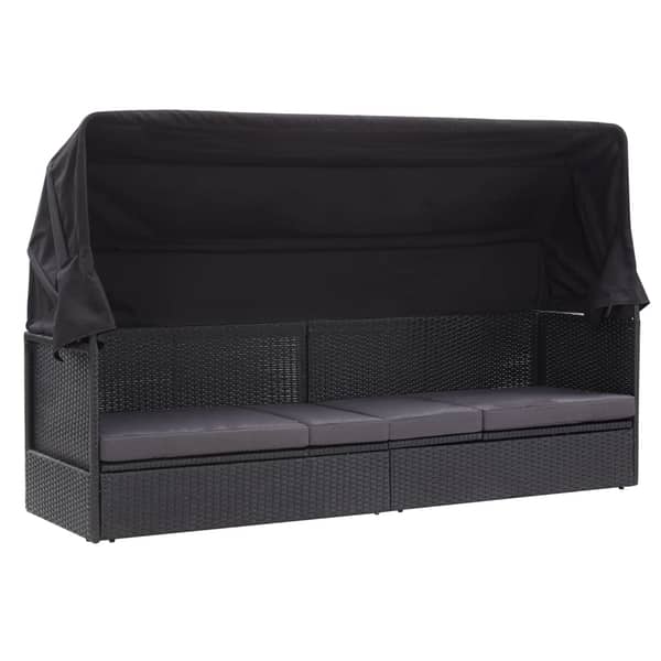 Vidaxl Outdoor Sofa Bed With Canopy Poly Rattan Black Vidaxl Outdoor Sofa Bed With Canopy Poly Rattan Black