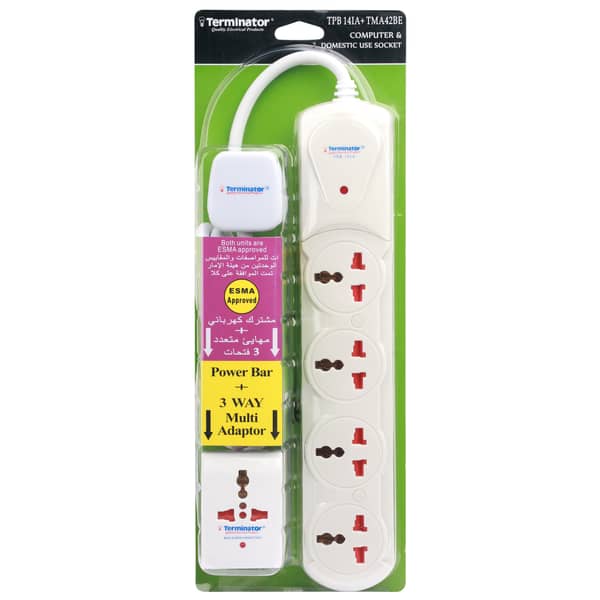 Terminator Brand Universal Power Extension Socket (vertical/horizontal) With 2 Switches - 6 Way 3m