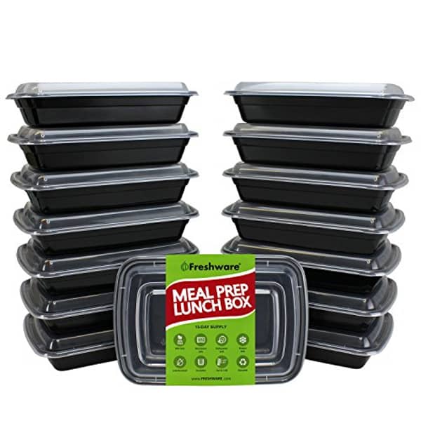 Freshware Meal Prep Containers [15 Pack] 1 Compartment With Lids, Food Containers, Lunch Box | Bpa Free | Stackable | Bento Box, Microwave/Dishwasher/Freezer Safe, Portion Control, 21 Day Fix (28 Oz)