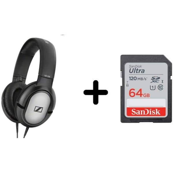 Sennheiser SH-HD-206 Wired In Ear Headset Silver + SDSDUN4-064G-GN6IN 64 GB SD Card