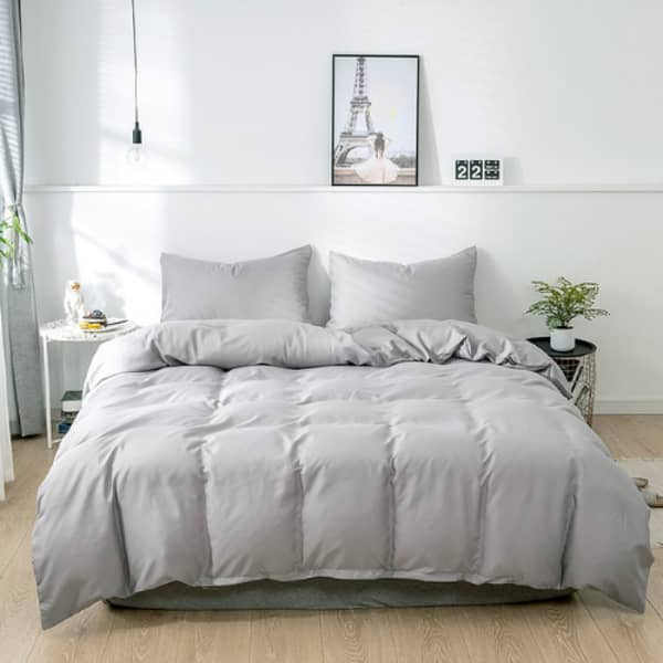 Luna Home Premium Collection King Size 6 Pieces Bedding Set Without Filler, Plain Light Grey Color