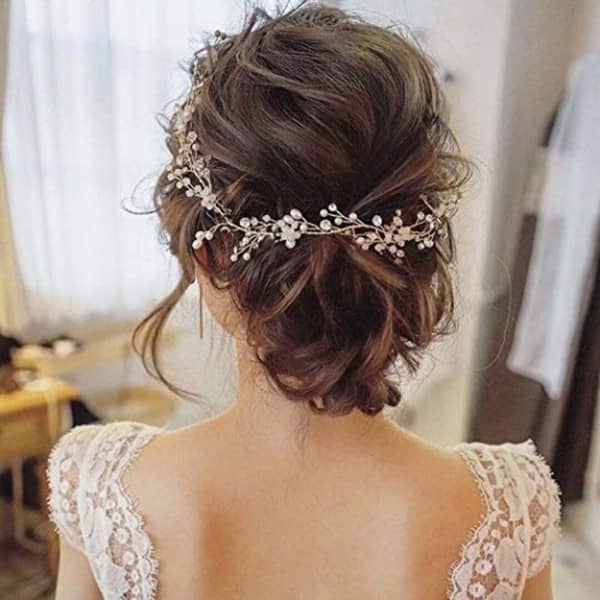 Catery Bride Wedding Headband Silver Pearl Hair Vine Bead Bridal Accessories For Women -